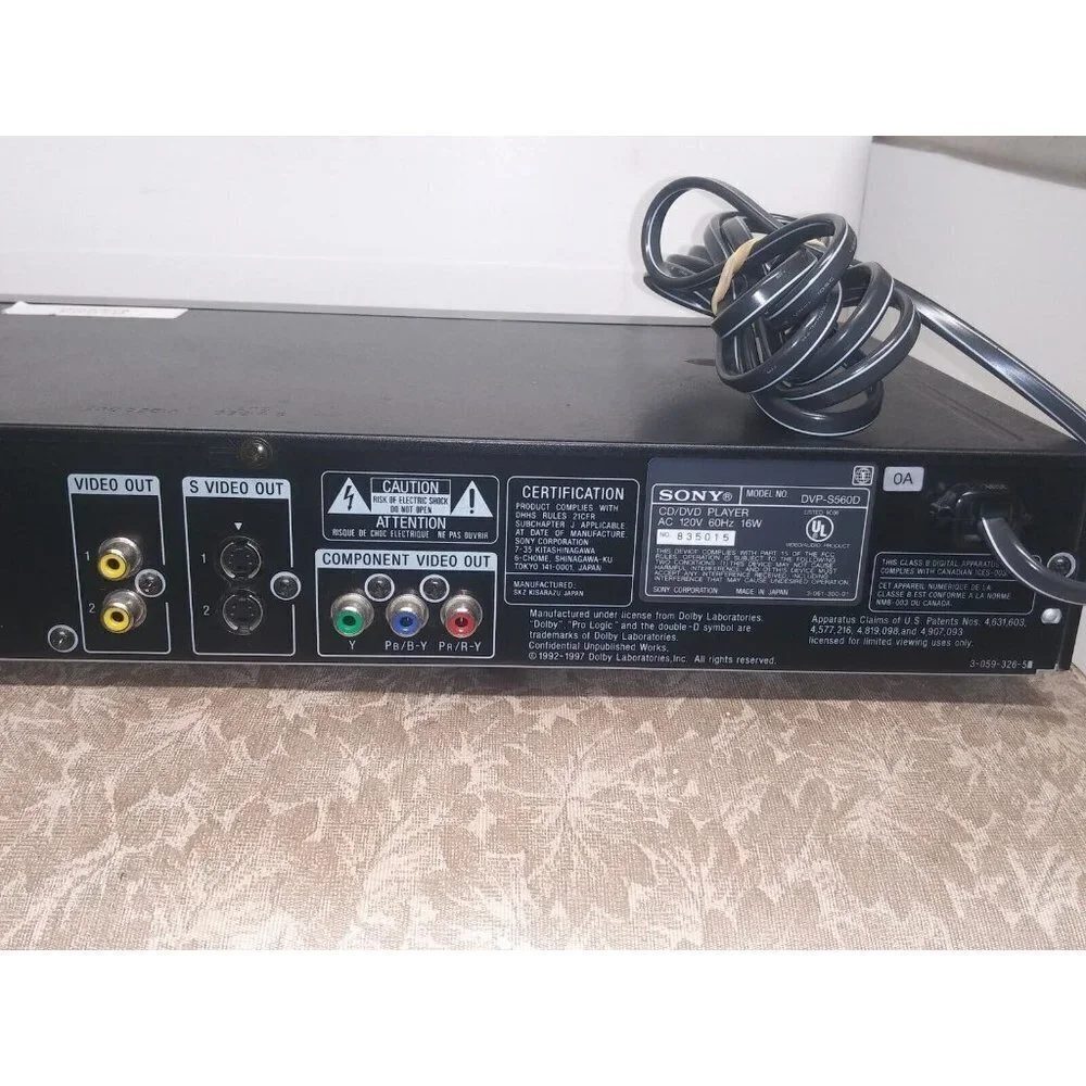 Sony CD/DVD Player DVP-S560D Dolby Digital 5.1 Output Tested WORKS No Remote